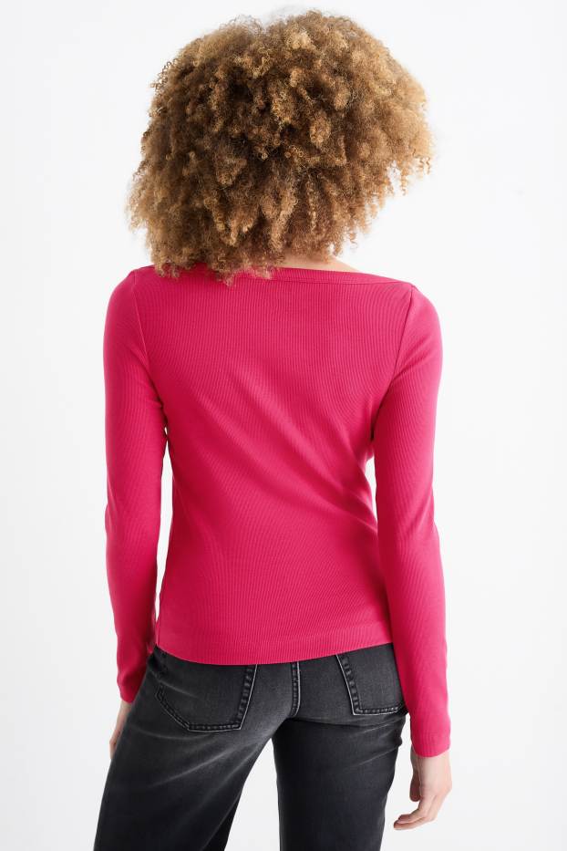 Femei - Tricou cu mânecă lungă - slim fit - reiat - roz