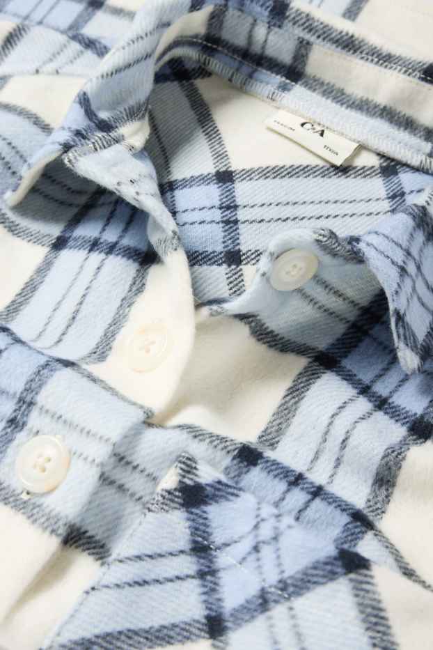 Copii - Fete - Cămașă din flanel - în carouri - alb / albastru deschis