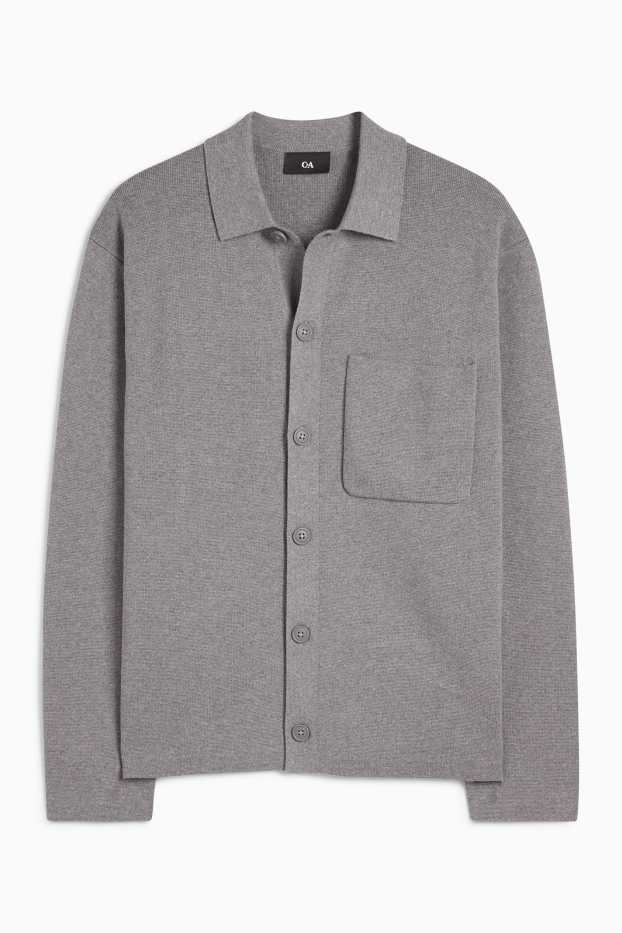 Bărbați - Cămașă tricotată - regular fit - guler Kent - gri