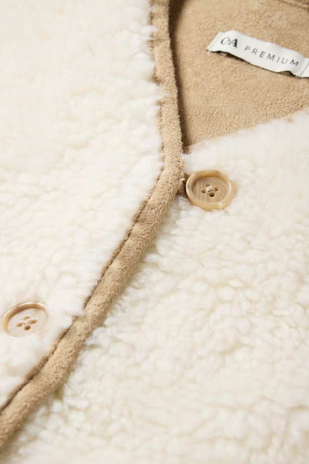 Copii - Fete - Vestă din piele shearling sintetică - alb-crem