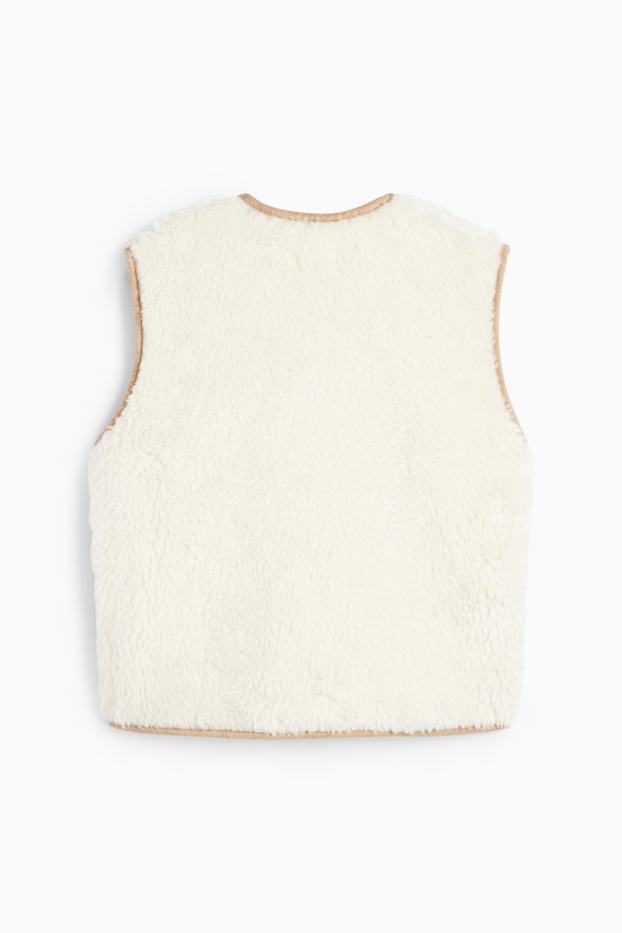 Copii - Fete - Vestă din piele shearling sintetică - alb-crem