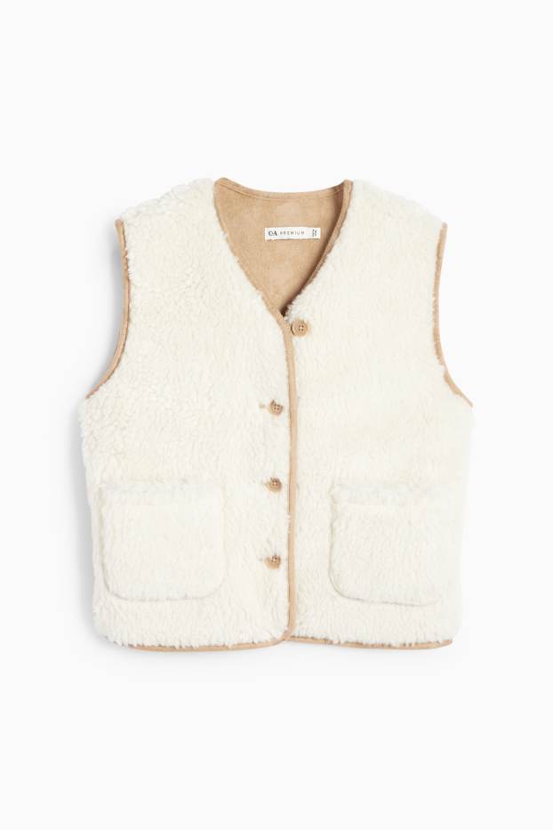 Copii - Fete - Vestă din piele shearling sintetică - alb-crem