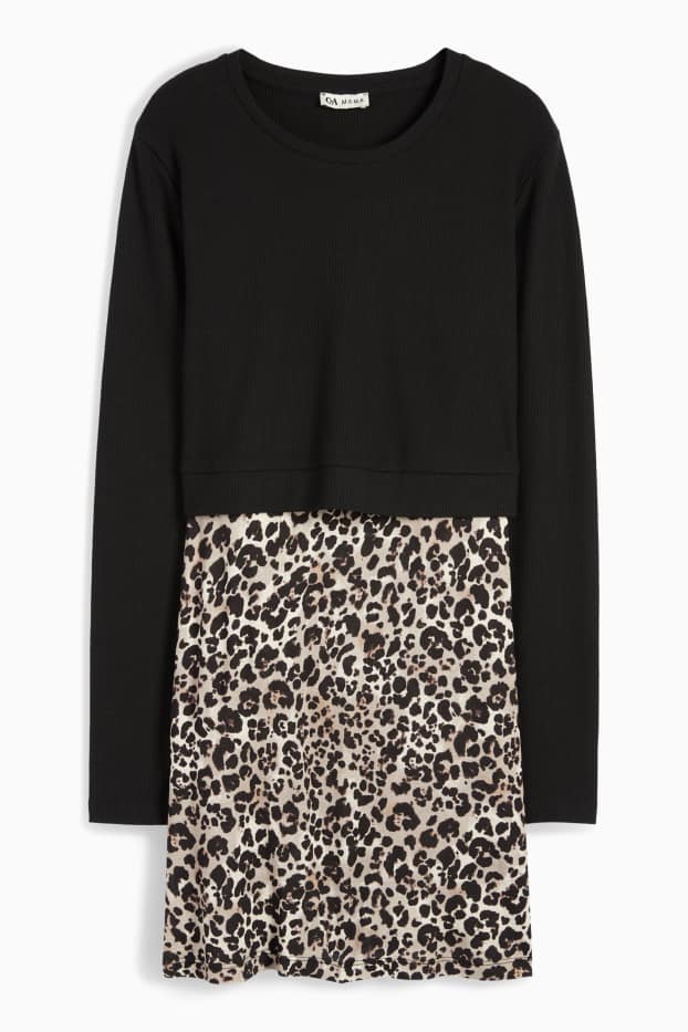Femei - Bluză de molton pentru alăptare - aspect 2 în 1 - imprimeu de leopard - negru / nej