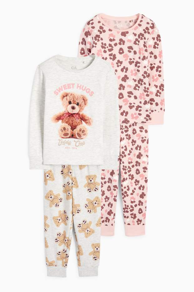 Copii - Fete - Multipack 2 buc. - ursuleț de pluș - pijama - 4 piese - gri / roz