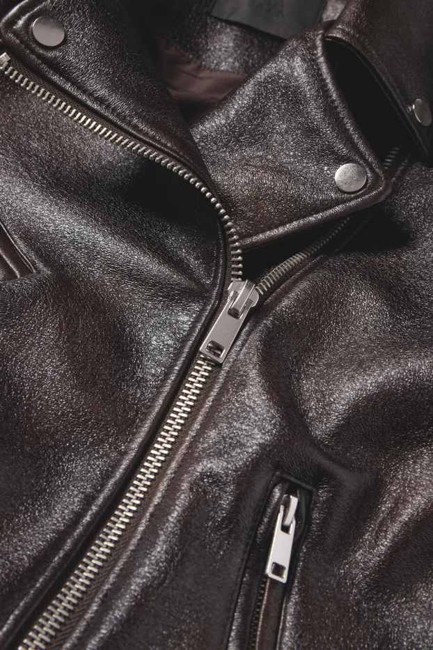 Women - Biker jacket - faux leather - dark brown