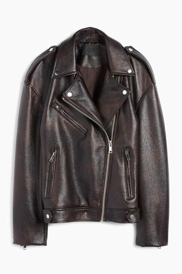 Women - Biker jacket - faux leather - dark brown