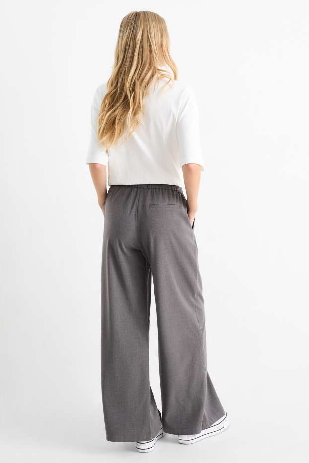 Femei - Pantaloni de stofă - talie medie - wide leg - gri închis
