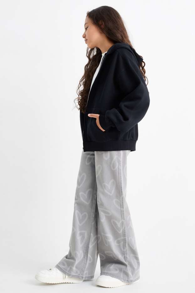 Copii - Fete - Inimă - wide leg jeans - denim-gri deschis