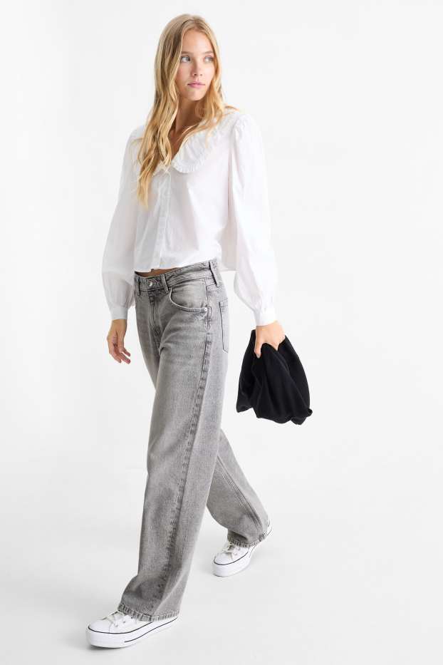 Femei - Baggy jeans - talie medie - denim-gri deschis