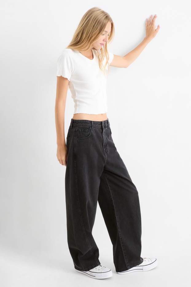 Dámské - Balloon jeans - mid waist - džíny - tmavošedé