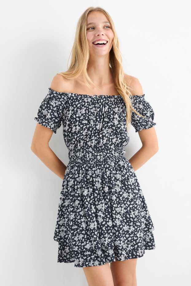 Femei - Rochie fit & flare - cu flori - albastru închis
