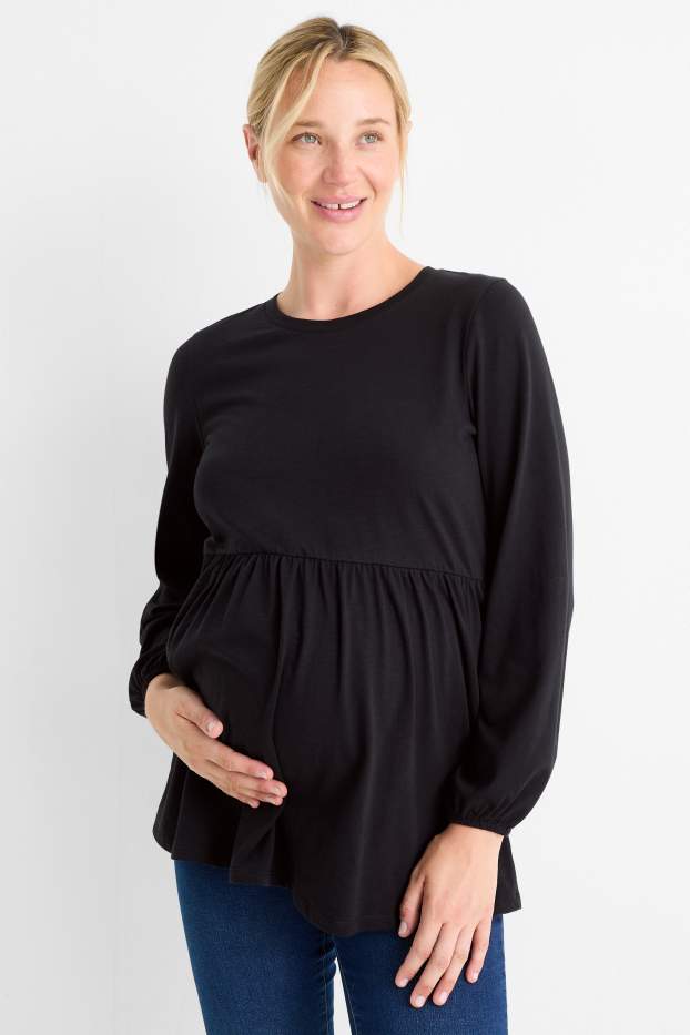 Femei - Tricou cu mânecă lungă gravide - negru