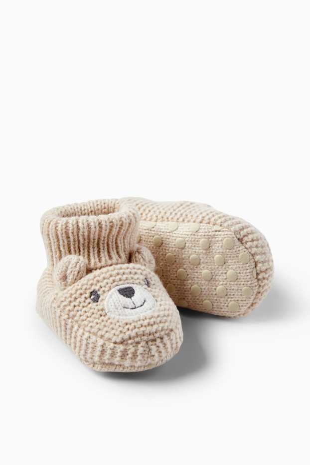 Unisex - Ursuleți - pantofi premergători pentru bebeluși - bej deschis
