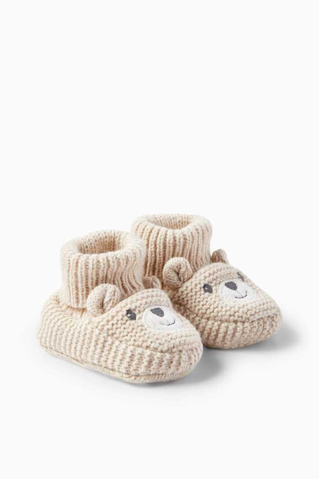 Unisex - Ursuleți - pantofi premergători pentru bebeluși - bej deschis
