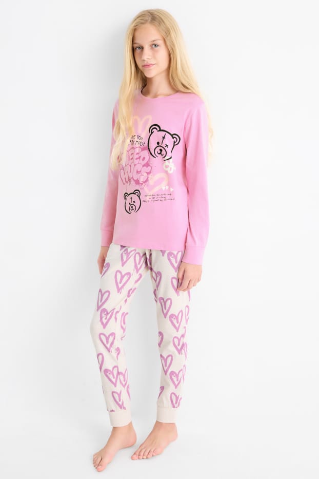 Copii - Fete - Graffiti Love - pijama - 2 piese - roz