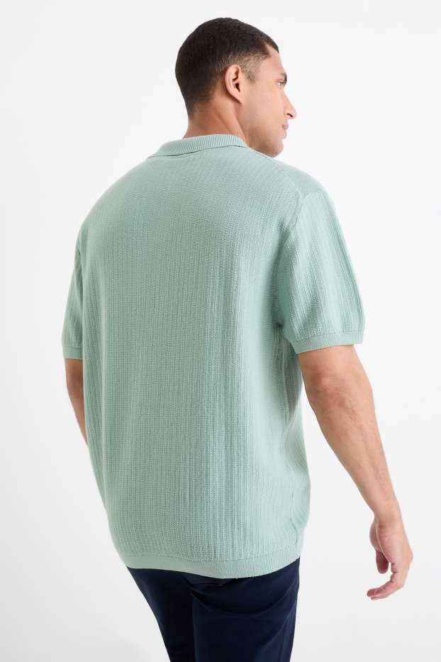 Bărbați - Tricou polo tricotat - relaxed fit - structurat - turcoaz
