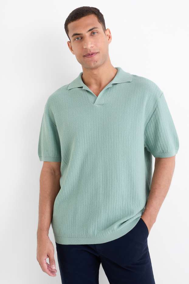 Bărbați - Tricou polo tricotat - relaxed fit - structurat - turcoaz