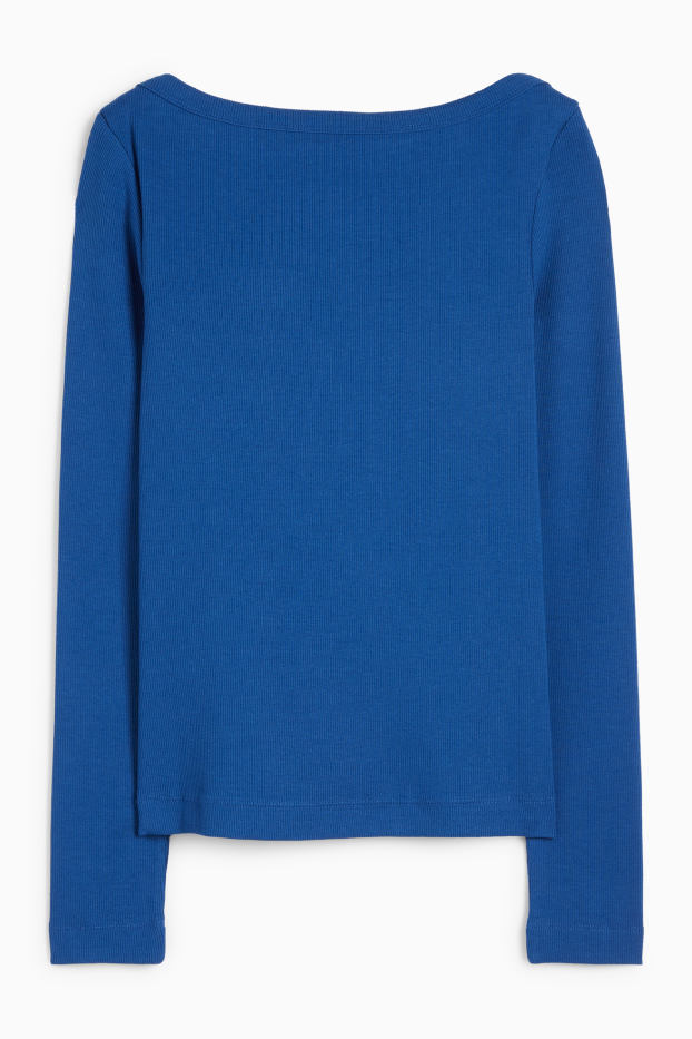 Femei - Tricou cu mânecă lungă - slim fit - reiat - albastru