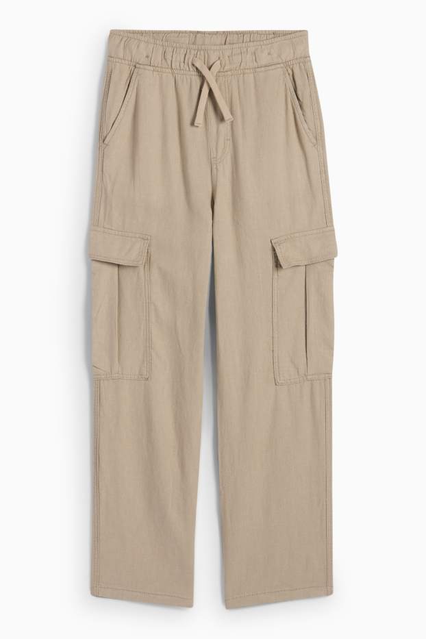 Copii - Băieți - Pantaloni cargo - amestec de in - bej deschis