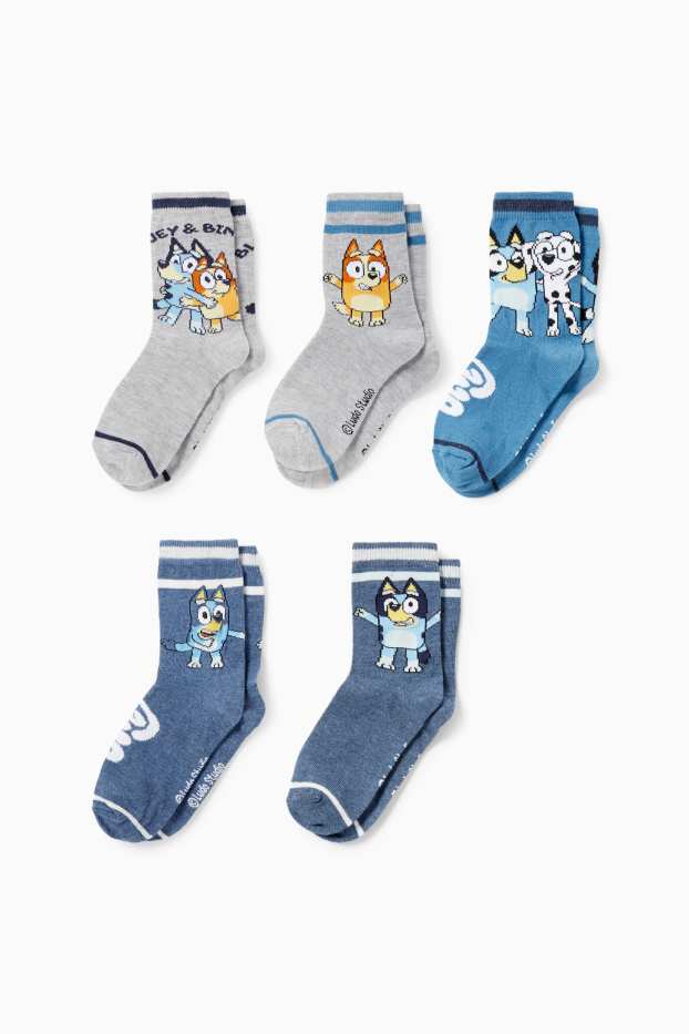 Copii - Băieți - Multipack 5 perechi - Bluey - șosete cu motive - albastru