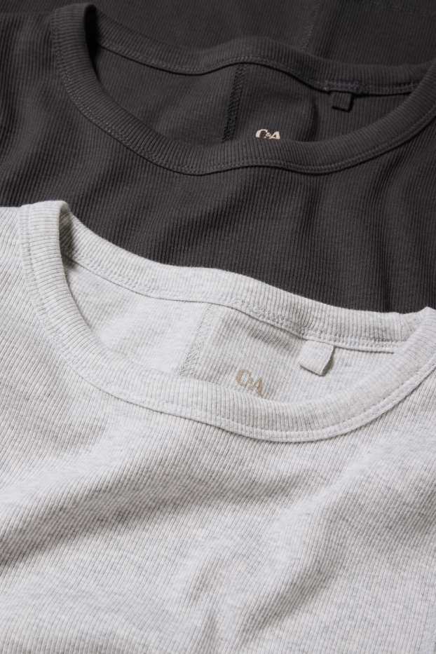 Femei - Multipack 2 buc. - tricou cu mânecă lungă - slim fit - reiat - gri închis / gri deschis