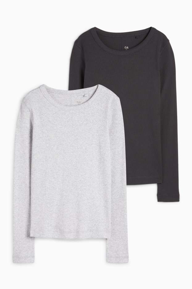 Femei - Multipack 2 buc. - tricou cu mânecă lungă - slim fit - reiat - gri închis / gri deschis