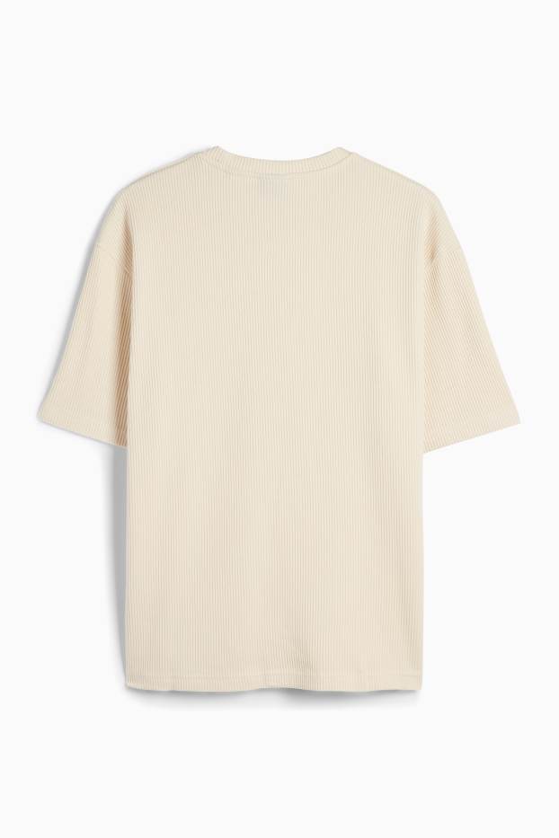 Bărbați - Tricou - relaxed fit - reiat - alb-crem