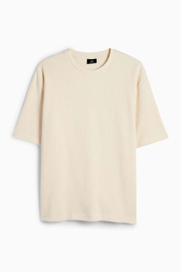 Bărbați - Tricou - relaxed fit - reiat - alb-crem
