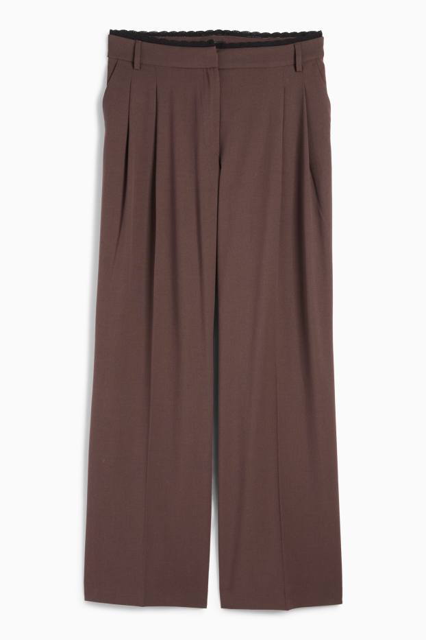 Femei - Pantaloni de stofă - talie medie - wide leg - maro închis