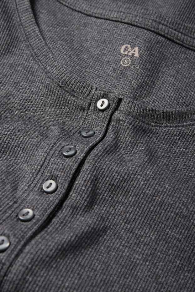 Damen - Henley-Shirt - Slim Fit - gerippt - dunkelgrau