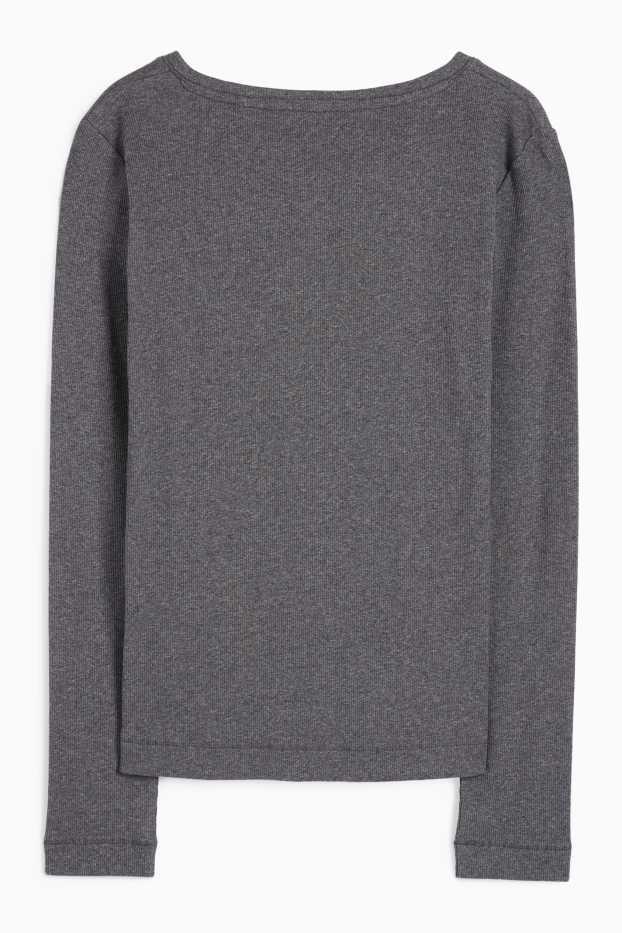 Damen - Henley-Shirt - Slim Fit - gerippt - dunkelgrau