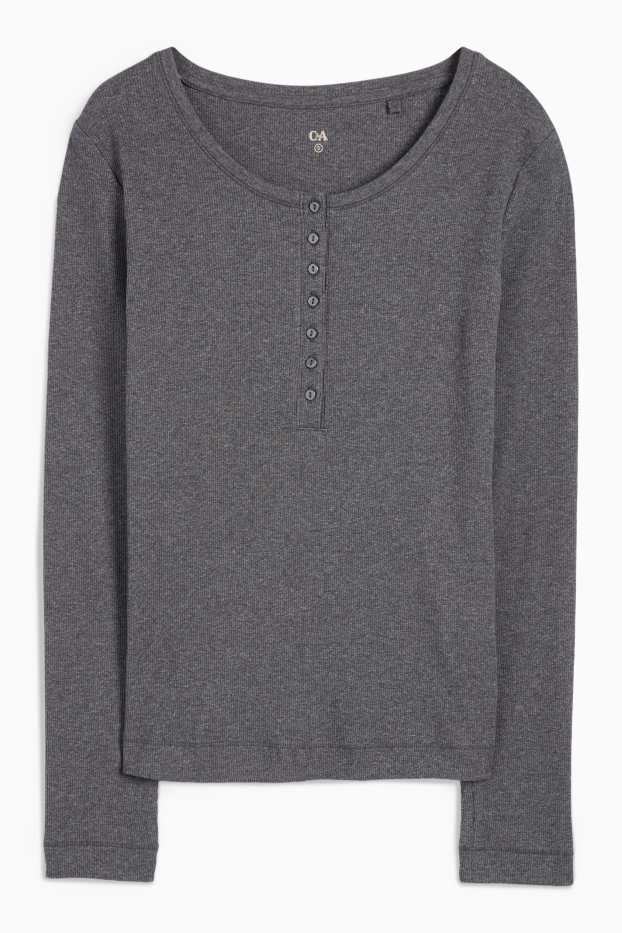 Damen - Henley-Shirt - Slim Fit - gerippt - dunkelgrau