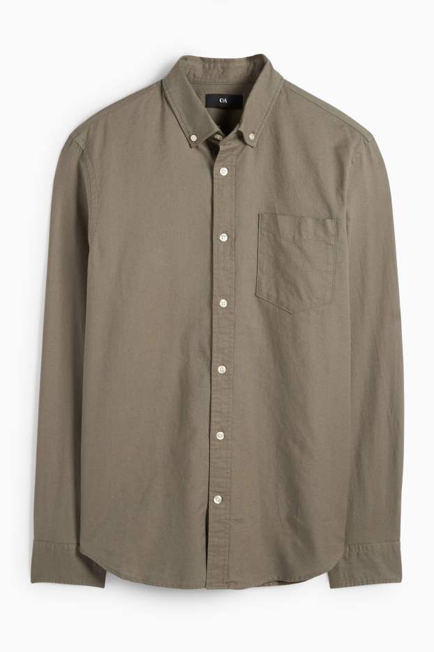 Men - Shirt - regular fit - button-down collar - green