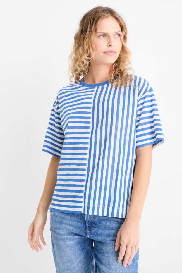 Femei - Tricou - regular fit - cu dungi - albastru / alb