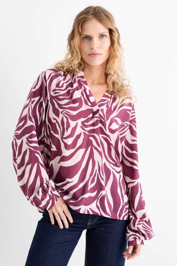 Femei - Bluză cu decolteu în V - cu model - violet