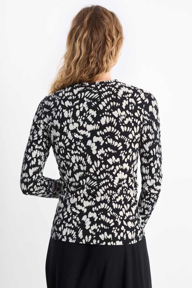 Femmes - Haut à manches longues - slim fit - à motif - noir / blanc