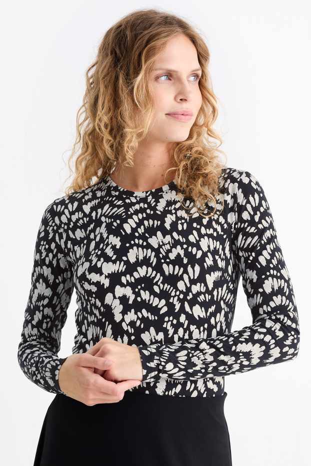 Femmes - Haut à manches longues - slim fit - à motif - noir / blanc