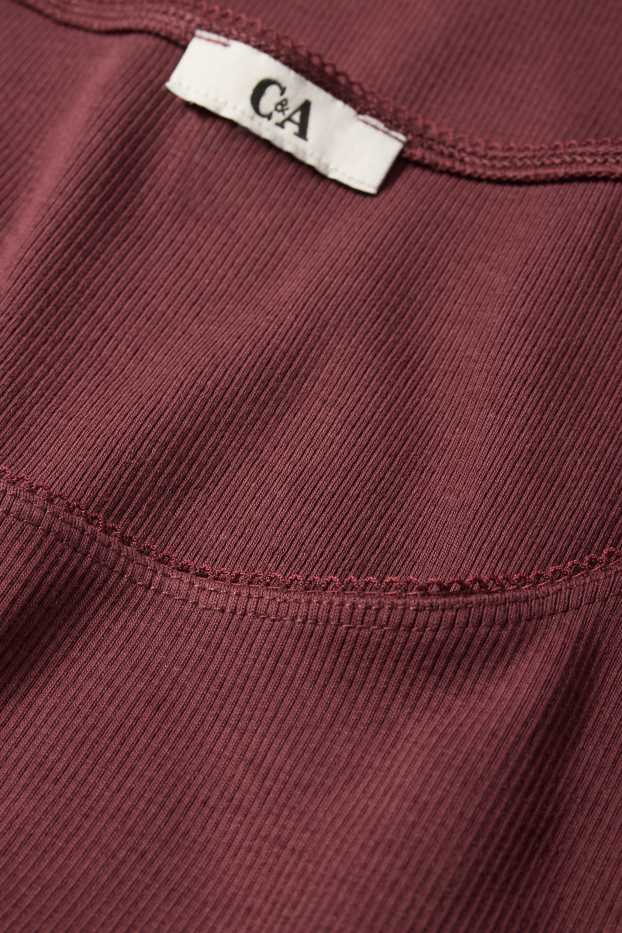 Femei - Tricou crop cu mânecă lungă - reiat - bordo