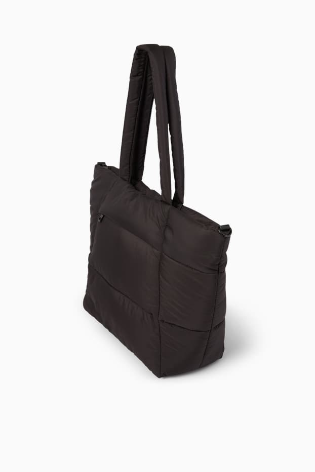 Femei - Geantă shopper matlasată, mare, cu curea detașabilă - negru