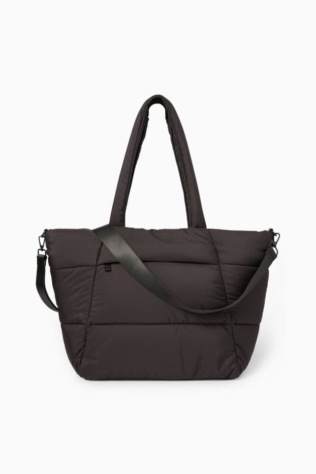 Femei - Geantă shopper matlasată, mare, cu curea detașabilă - negru