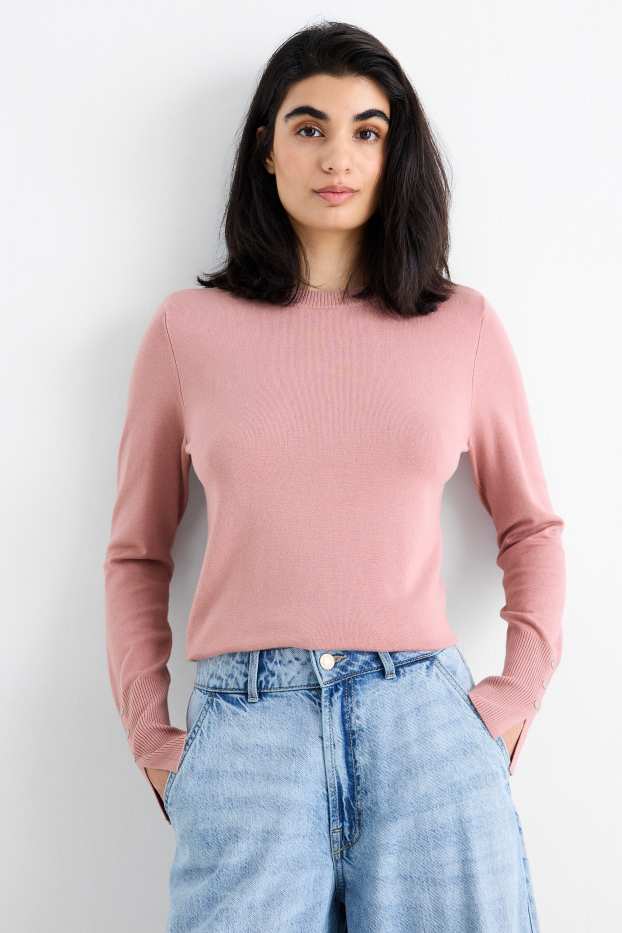Femei - Pulover din tricot fin - roz închis