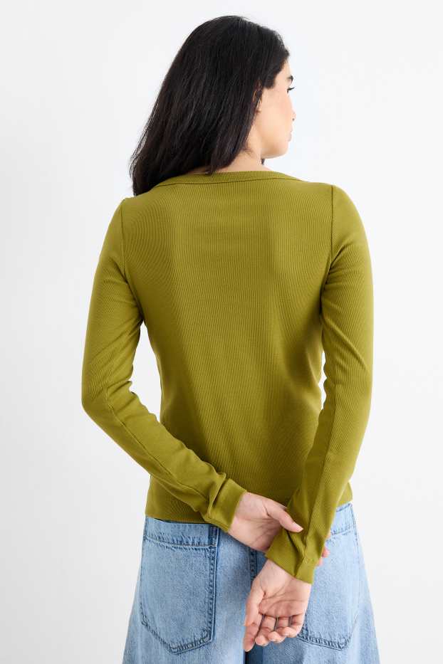 Dames - Longsleeve - slim fit - geribd - groen