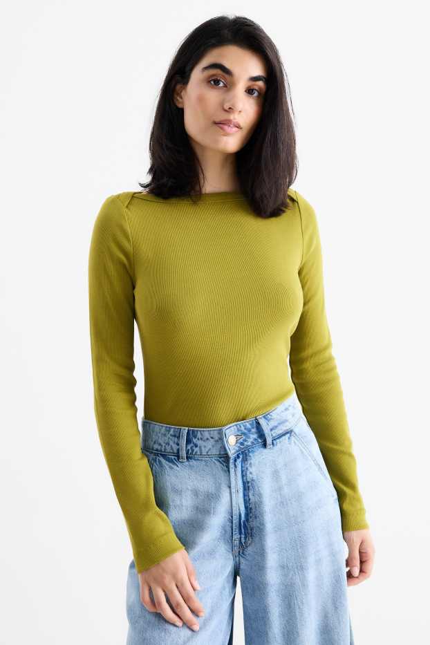 Dames - Longsleeve - slim fit - geribd - groen