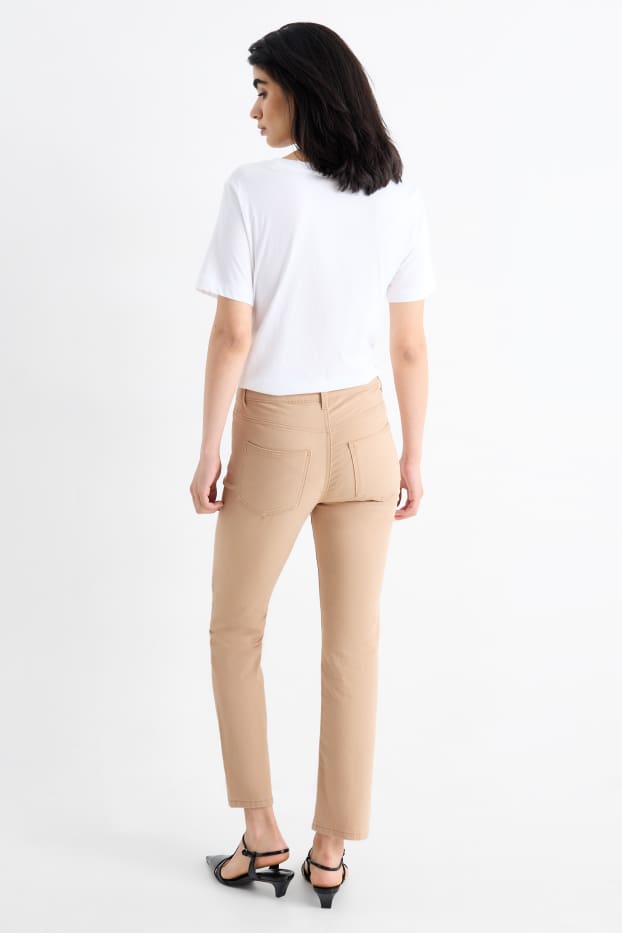 Women - Cloth trousers - high waist - slim fit - beige