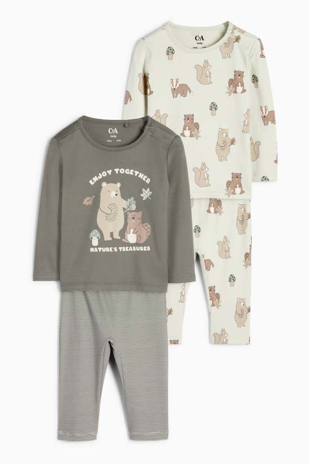 Bebeluși - băieți - Multipack 2 buc. - animale din pădure - pijama bebeluși - 4 piese - verde