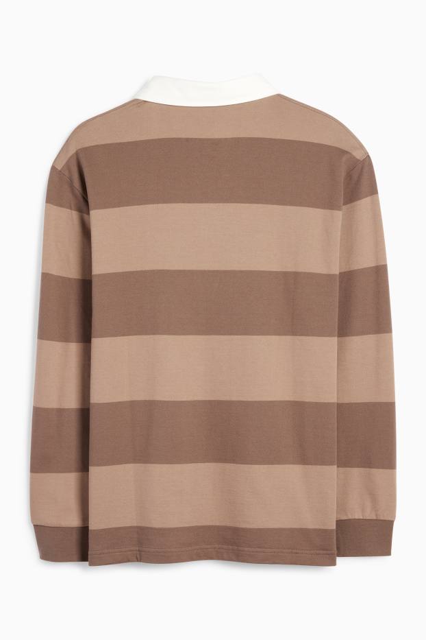 Bărbați - Tricou polo - relaxed fit - cu dungi - maro