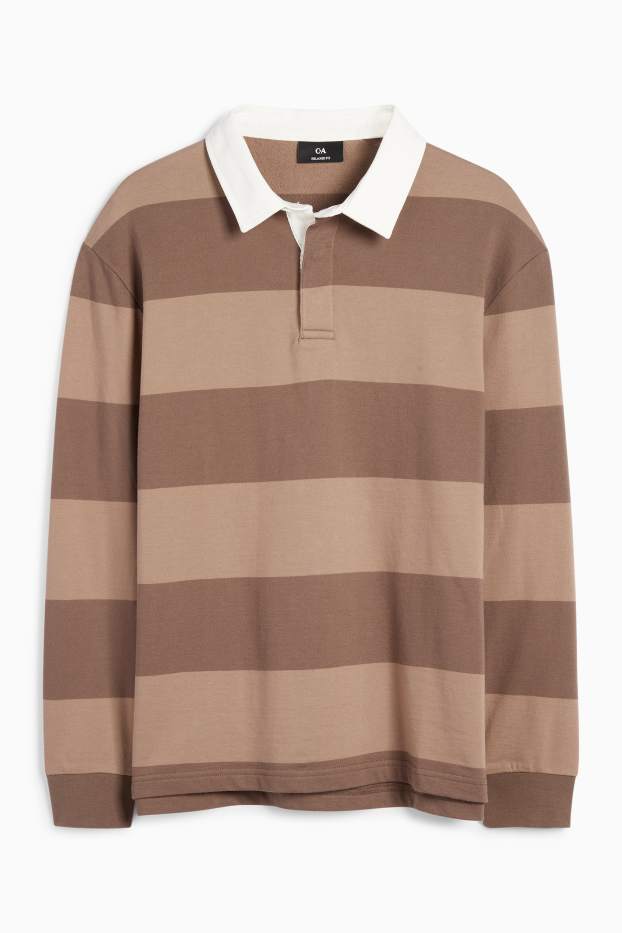 Bărbați - Tricou polo - relaxed fit - cu dungi - maro