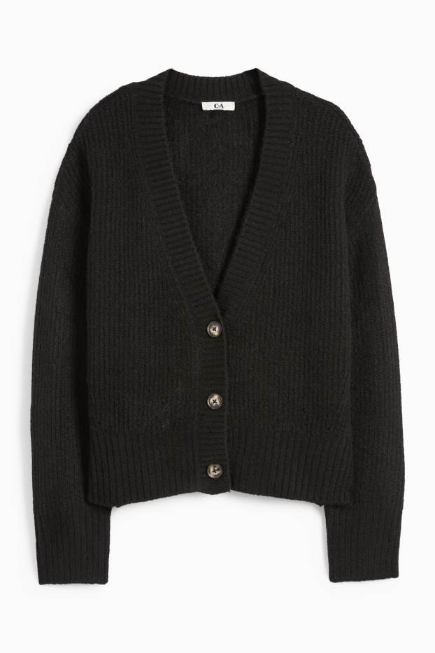 Femei - Cardigan tricotat - reiat - negru