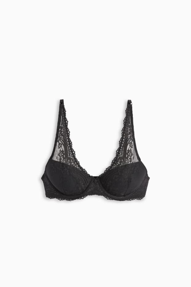 Femei - Sutien cu armătură - PLUNGE - vătuit - negru