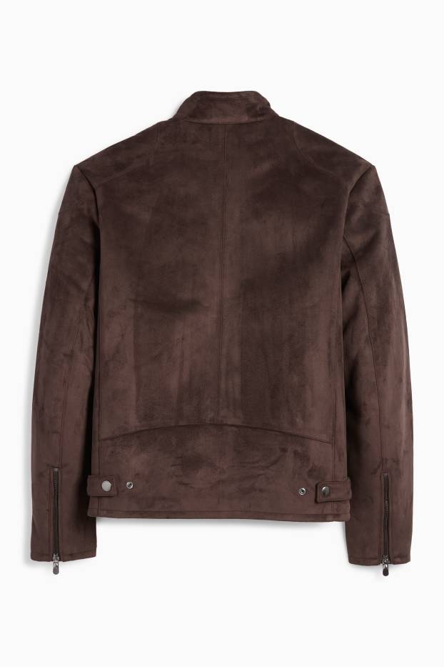 Men - Biker jacket - faux suede - dark brown